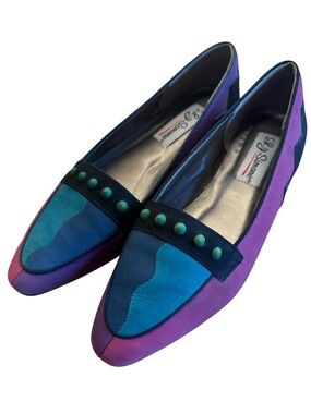 Vintage L.J. Simone leather flats loafers from the 1980s blue, purple, green 7